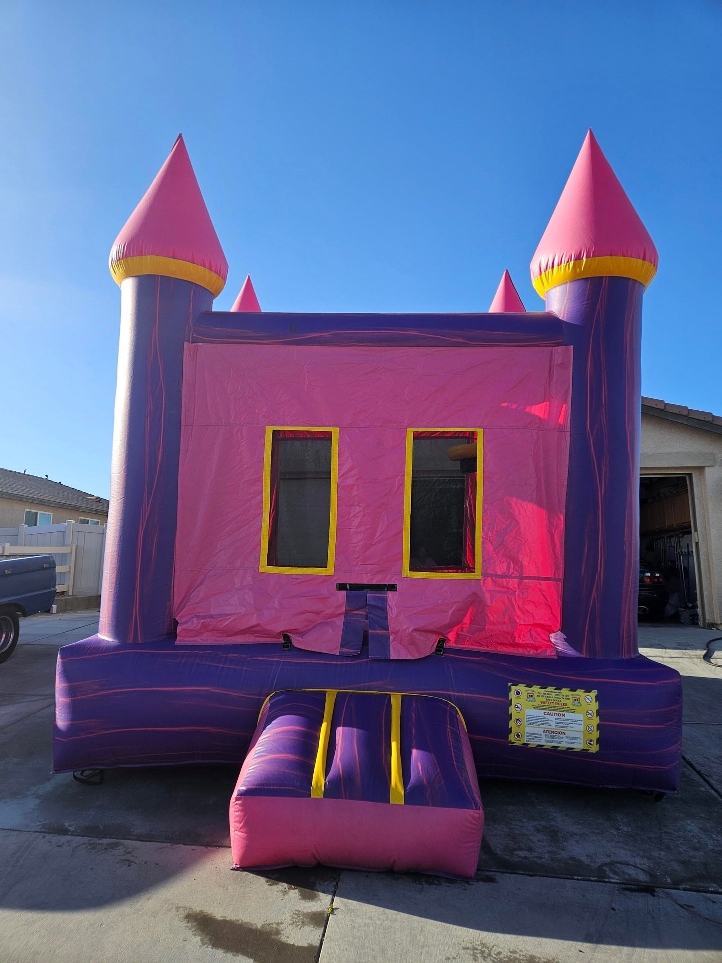 Pink Castle Bounce House + Inflatable Basketball Hoop