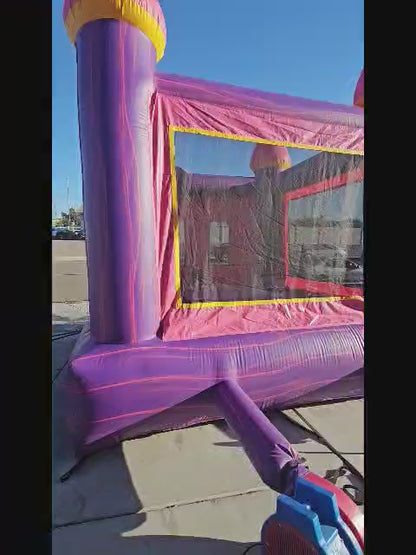 Pink Castle Bounce House + Inflatable Basketball Hoop